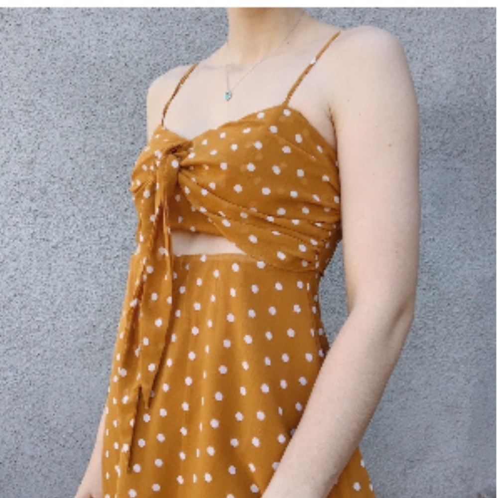 Yellow polka-dot mini dress
